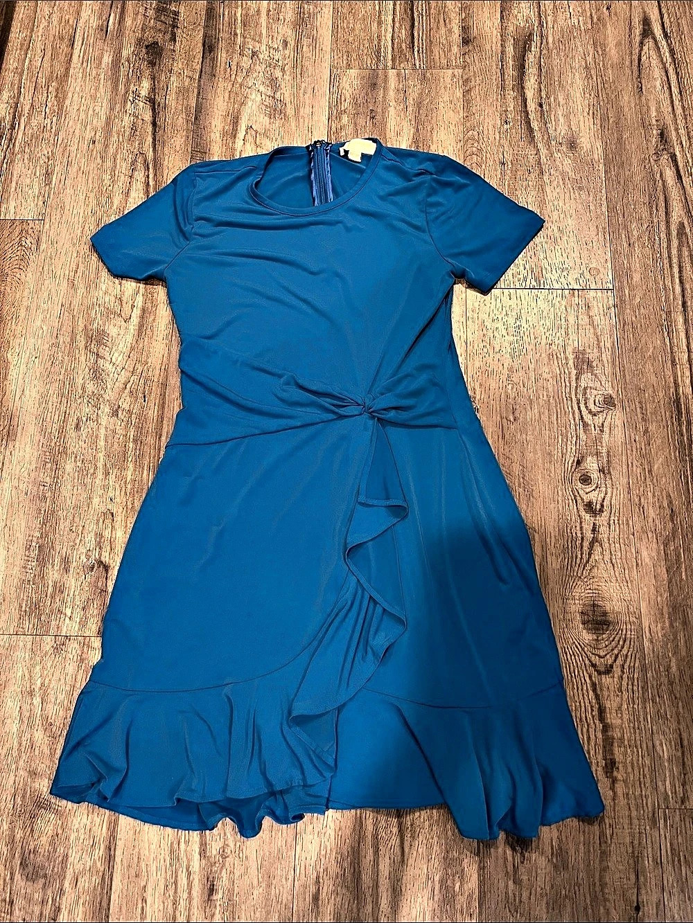 Michael Kors Blue Ruffle Tie-Waist Mini Dress